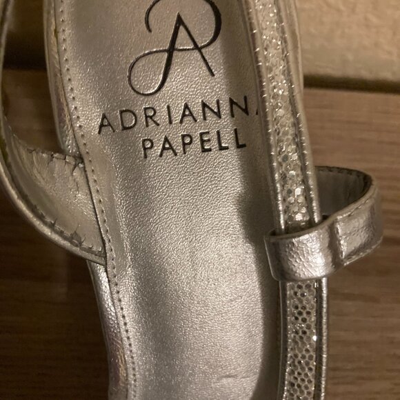 Adrianna Papell Sparkly Silver 3" Heels Sandals 7 1/2 Ankle Straps Dressy Party - Picture 2 of 5
